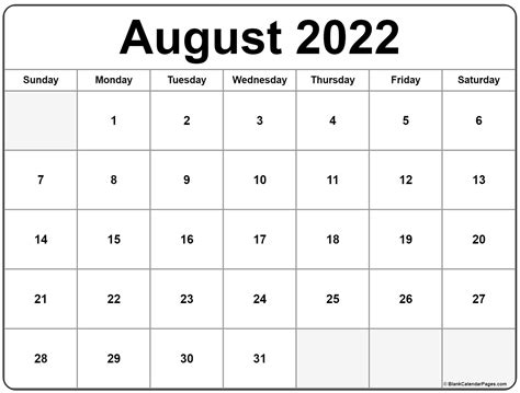 Schedule for August 2022 .